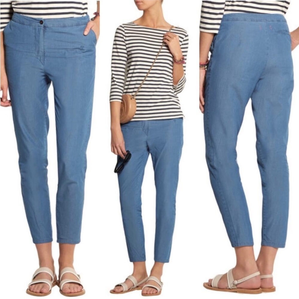 Chinti & Parker Blue Chambray High Rise Cotton Tapered Ankle Pants XS